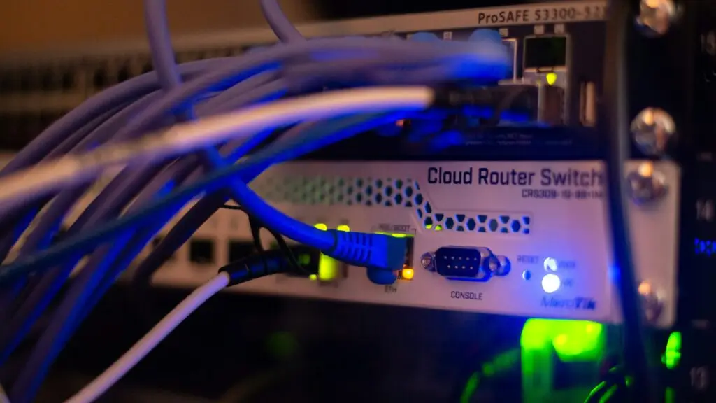 Network router and Ethernet cables for business connectivity