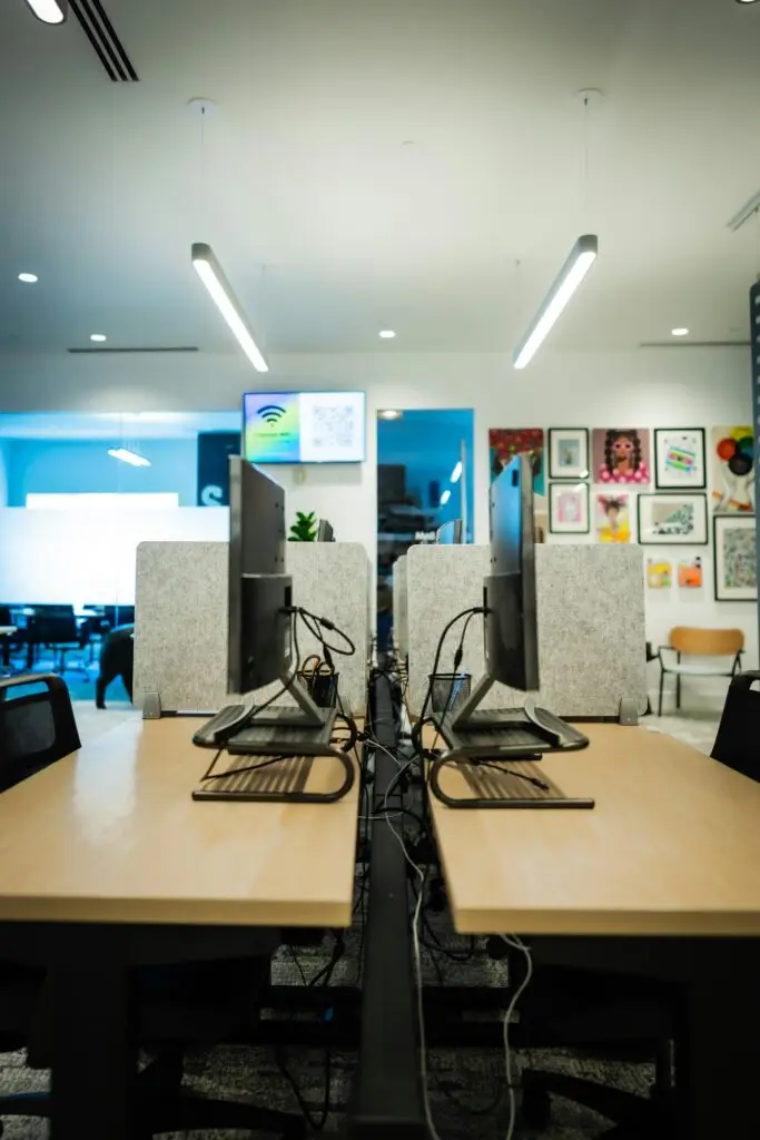 Office workstations connected to a business computer network